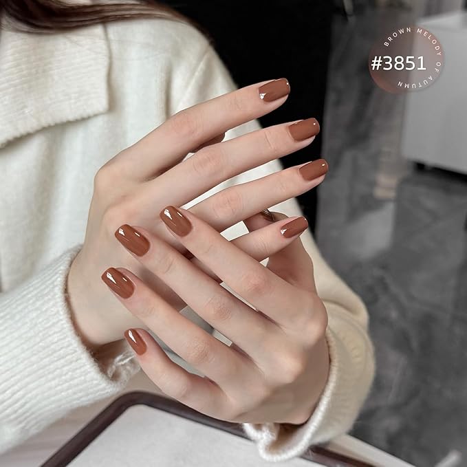 GAOY Brown Fall Gel Nail Polish Set, 6 Colors Chocolate Tan Glitter, UV Light Cure Gel Polish for Nail Art DIY at Home