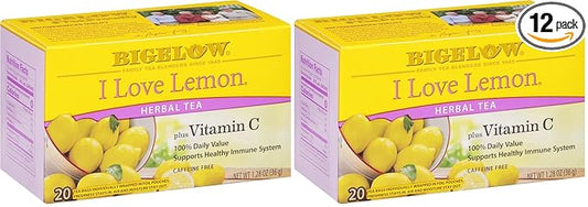 Bigelow Tea I Love Lemon with Vitamin C Herbal Tea, Caffeine Free_Tea, 20 Count (Pack of 12)
