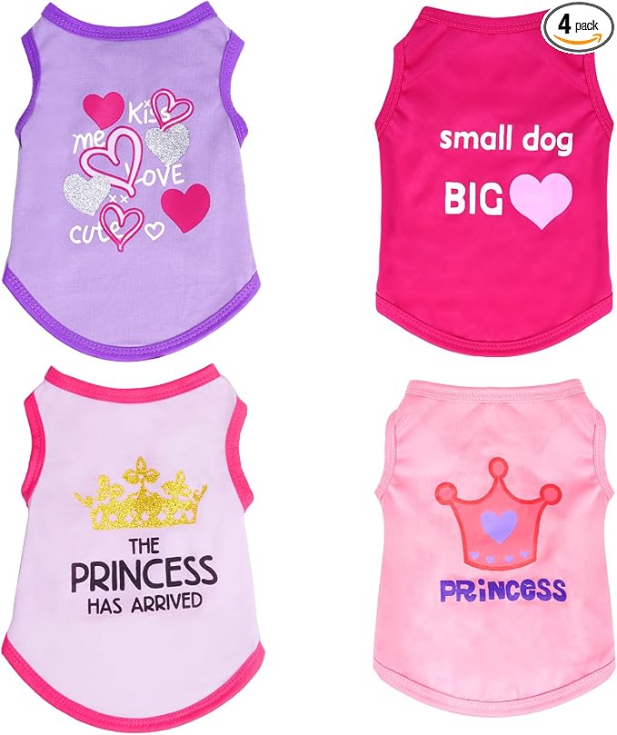 Pistha 4 Pack Dog Shirts Summer Printed Puppy Clothes Cute Sleeveless Pet T Shirts Dog Clothes for Small Medium Dogs Cats Girl(M)