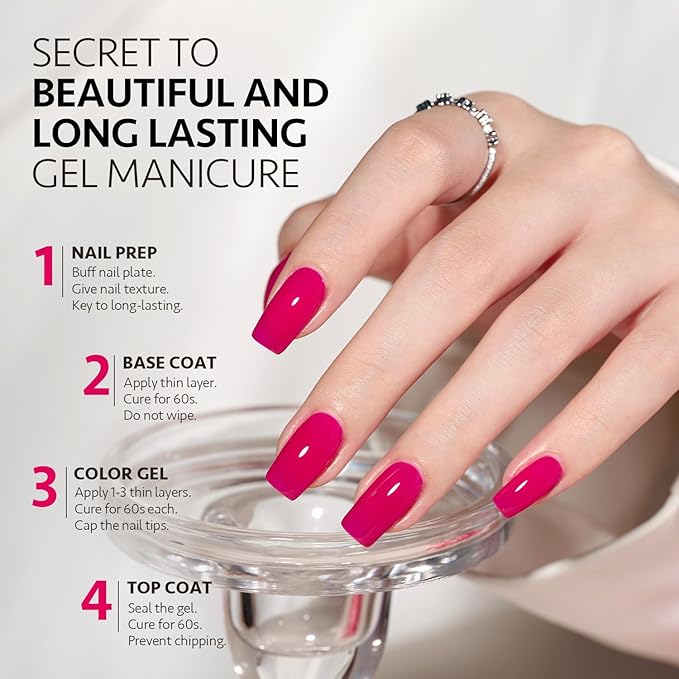 GAOY Gel Nail Polish Kit, 3 Colors 16ml White Jelly Magenta, Soak Off UV Gel Polish Set - Rose Quartz