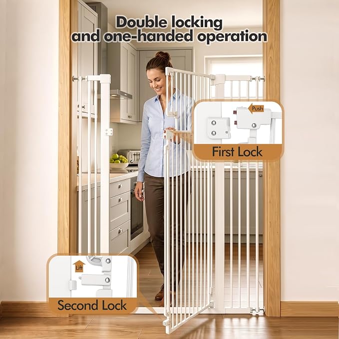 51" Extra Tall Pet Gate for Cats & Dogs, 31.9–42.5" Wide, White | Indoor Pet Gate,Fits widths of 31.9-42.5“,51" Extra Tall, Pressure or Hardware Mount