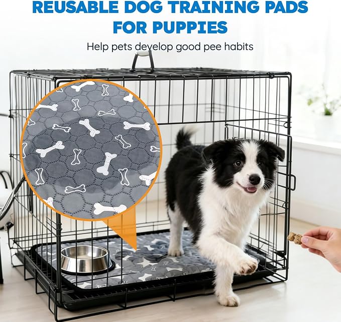Washable Pee Pads for Dogs, Absorbent Reusable Puppy Pads, Non-Slip & Waterproof Dog Training Mat for Whelping Playpen Crate, Gray 28" x40"