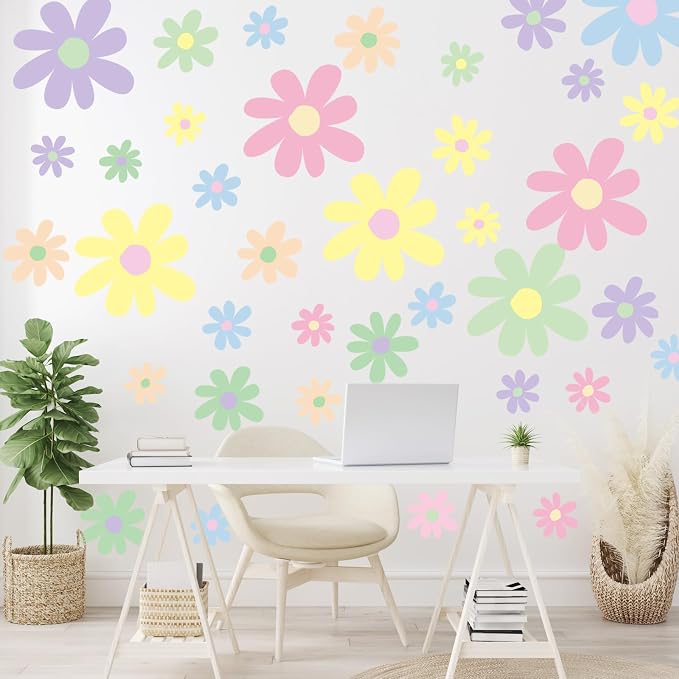 TaoBary 12 Sheet Daisy Wall Sticker Decal,Fresh Color,Attractive Style | Big Flower Wall Sticker, Pink White Floral Decal, Daisy Bedroom Room Decor, Removable Peel and Stick, Nursery Home Wall Decor