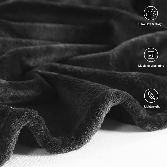 TASTHROW Black Throw Blanket 50x60 Inches | Soft Plush Cozy Fleece Flannel Throw Blanket, Lightweight Warm Throws for Bed, Couch, Bedroom and Living Room, All Seasons
