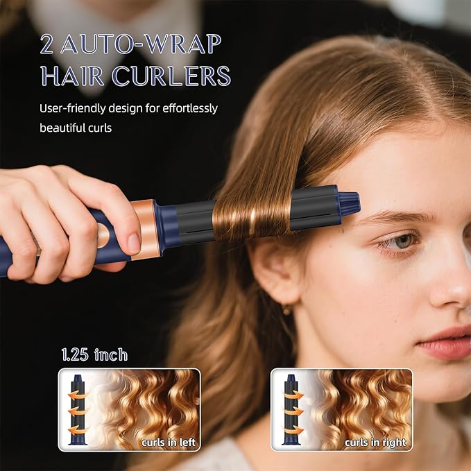 DORISILK 8 in 1 Hair Styler, 110000 RPM High-Speed Hair Dryer Brush Blow Dryer and Auto Wrap Curlers, Negative Ions Hot Brush Styler Smooth for Fast Drying Volumizing Straightening Curling, Deep Blue