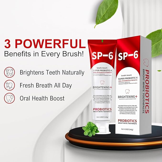 Qushen SP-6 Probiotic Toothpaste,SP6 Toothpaste for Whitening Teeth & Fresh Breath, 6 Probiotics Formula, Fluoride-Free, Enamel Safe, Natural Mint Flavor