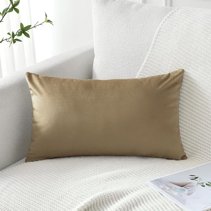 Artscope Luxury Velvet Pillow Covers Decorative Rectangle Pillowcases Soft Solid Cushion Cases for Couch Sofa Bedroom Car Decor 16x24 Inch Golden Brown