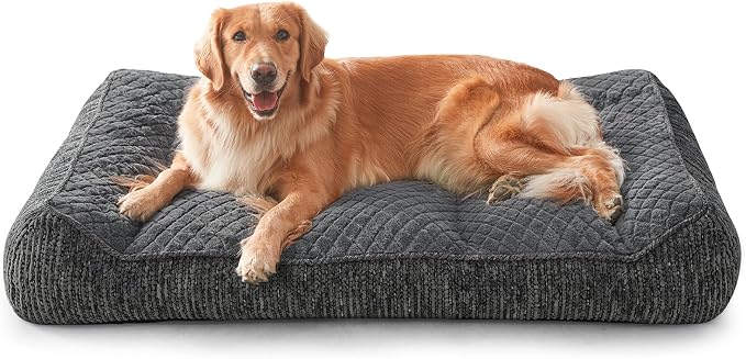 JOEJOY Extra Large Orthopedic Dog Beds Large Sized Dog, Extra Thick Foam Pet Bed Sofa with Bolster Sides, Large Sized Dog Bed with Removable Washable Cover, Non-Slip Bottom, Grey, 48''x35''