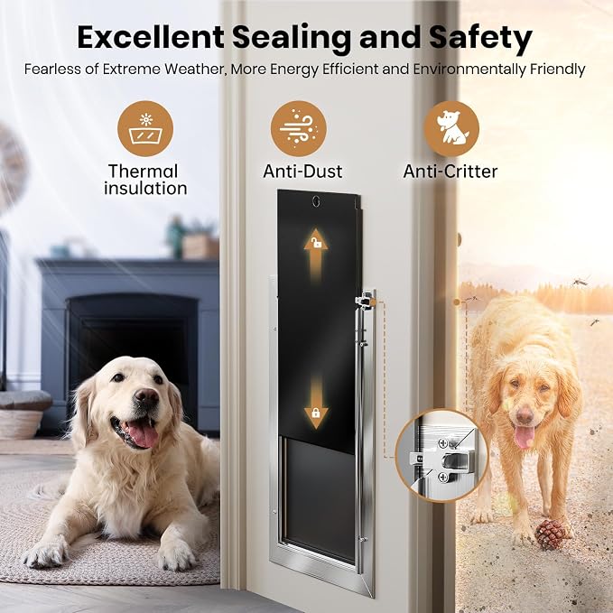All Aluminum Medium Dog Door for Door, Pets Up to 45 lb | Rust Proof Heavy Duty Doggy Door for Exterior Doors, Doggie Door with 2 Magnetic Flaps, Energy Efficient, Closing Panel
