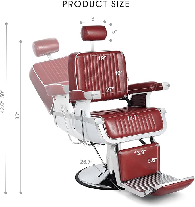 Artist hand Heavy Duty Hydraulic Recline Barber Chair Salon Chair Barber Chairs for Hair Stylist Tattoo Chair Barber Salon Equipment (Red)