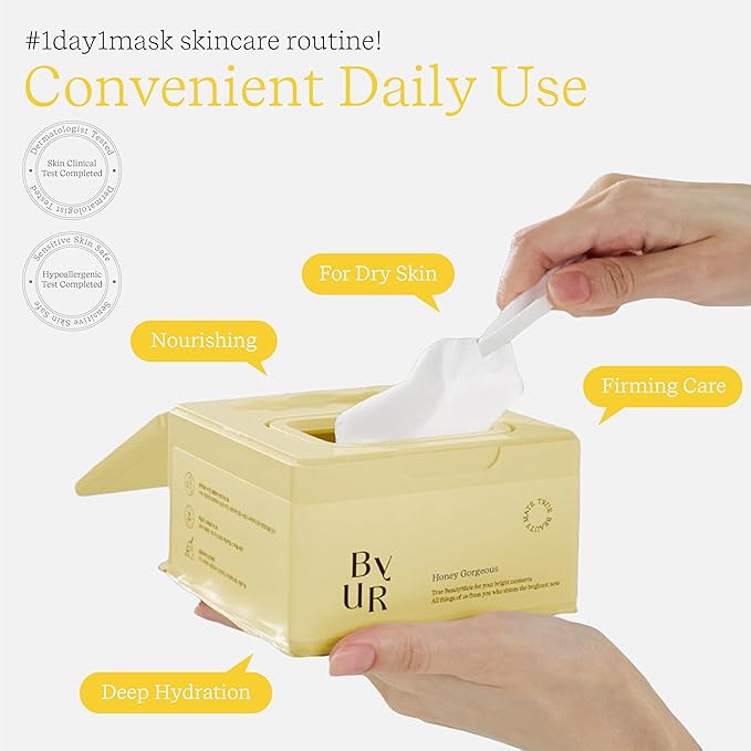 ByUR Honey Gorgeous Daily Aqua Serum Mask (30 Count) Hydrating Moisturizing Face Mask, Skin Elasticity & Firmness Treatment, Honey Extract for Dry Skin, Pore Tightening, Vegan K-Beauty Skincare