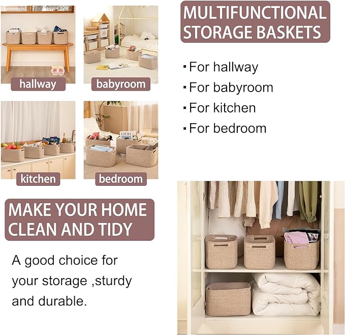 OIAHOMY 4 Pack Storage Baskets for Organizing, Cube Storage Bins for Shelves, Rectangle Storage Baskets With Handles, Woven Baskets for Storage, 16''Lx12''Wx8''H, Brown