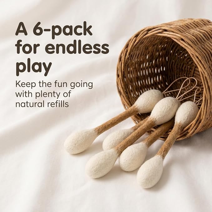 Glaciart One Cat Wand Refill Swabs 6 Pack, Wool Felt Catnip Toys