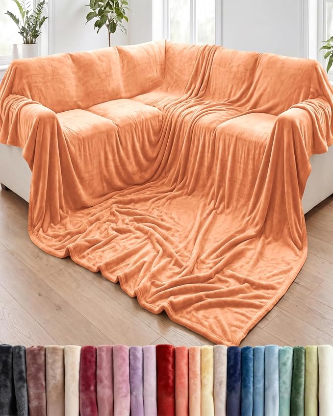 Ultra Soft Fleece Blanket Giant Blanket Size - Flannel Fleece Luxury Blanket - Lightweight for Couch Bed Chair - Thick, Warm and Breathable - All Season Cozy, Peach Fuzz