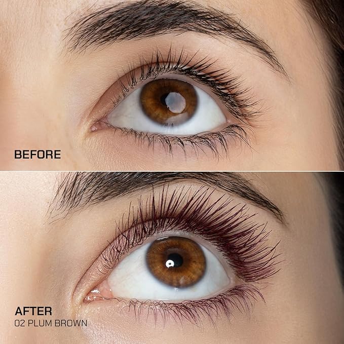 Radiant Professional Lengthening Mascara with silicone brush – Smudge-Proof Curl Mascara Volume and Length for Sensitive Eyes, Cruelty Free, Ideal for Mature & Young Women, 0.43 oz (02 Plum Brown)