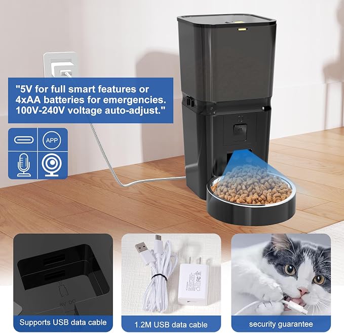 6L Smart WiFi Automatic Cat & Dog Feeder with Camera | Pet Food Dispenser for Multi-Pet Homes, Timed Feeding App, Battery Backup, Voice Recorder, Night Vision, Portion Control