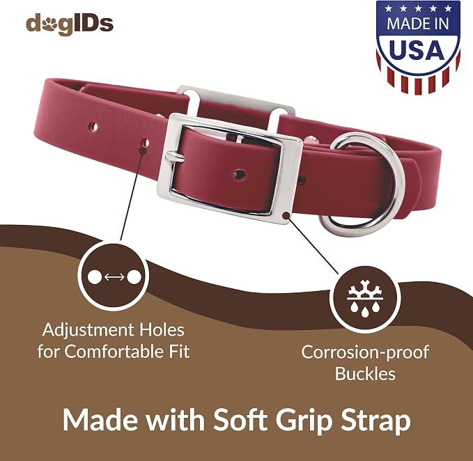 dogIDs Personalized Dog Collar – ScruffTag Custom Waterproof Biothane Dog Collar with Laser-Engraved Name, Durable & Odor-Resistant – USA Made | Wine, 3/4 in x 14 in (Fits Neck Sizes 12-16 in)