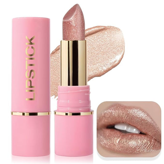 Sparkle Clear Brown Glitter Lipstick, Waterproof Metallic Lipstick Long Lasting High Shine Diamond Creamy Nude Shimmer Full-Coverage Hydrating Tinted Lip Color Makeup for Women