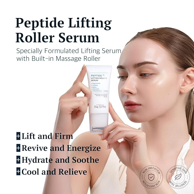 Re.SPN Peptide Lifting Roller Serum – For Wrinkles, Lifting & Pore Tightening on Face & Neck with Gua Sha Applicator, Vegan, Anti-wrinkle Peptide, Niacinamide, K-Beauty (1.69 fl oz)