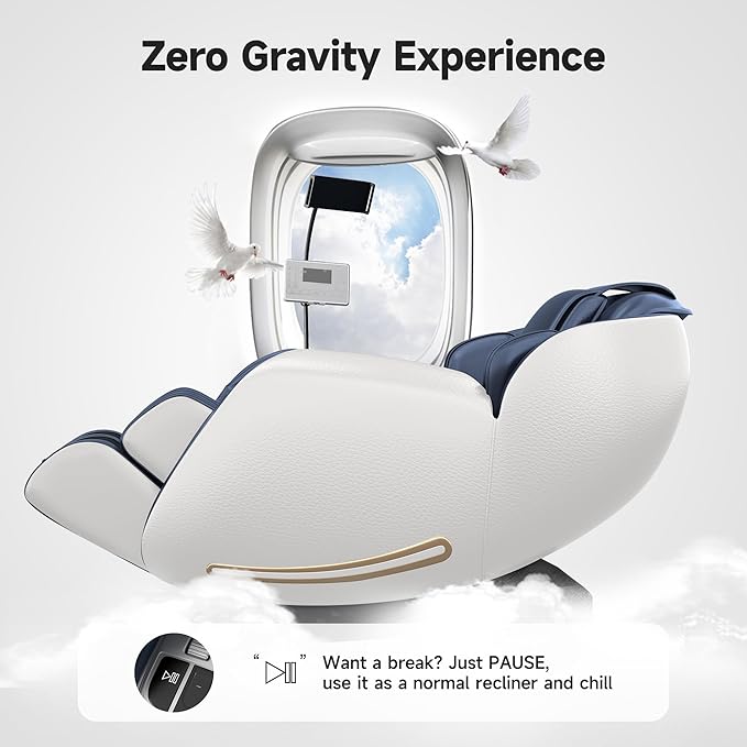 Real Relax 2025 Massage Chair Full Body, Zero Gravity SL-Track Massage Recliner with Added Phone Controller and Holder, Pause Button,Upgraded LCD Screen，APP Control and Child Lock, Favor-06, Blue