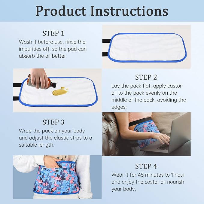 2 Pack Castor Oil Pack Wrap, Reusable Castor Oil Pack Organic Cotton Anti Oil Leak（Oil are Not Include） Flower