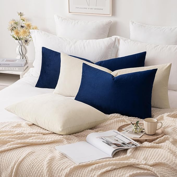 MIULEE 14x22 Inch Lumbar Velvet Throw Pillow Cover Set of 1 Cream White | Soft Luxury Decorative Throw Pillow Cover, Single Rectangle Cushion Case, Home Decor for Chair Couch Sofa Bedroom Car Bed
