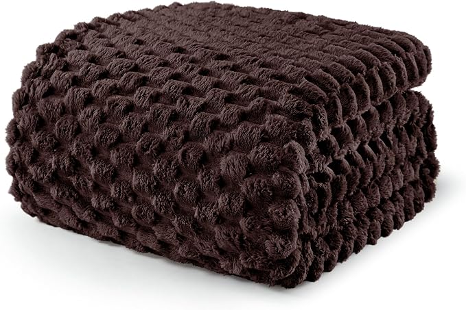 Exclusivo Mezcla 3D Fleece Twin Size Blanket for Bed, Coffee | Extra Soft Fuzzy Plush Lightweight Bed Blankets, Cozy Fluffy Decorative Blankets for All Seasons, 60x80 Inches
