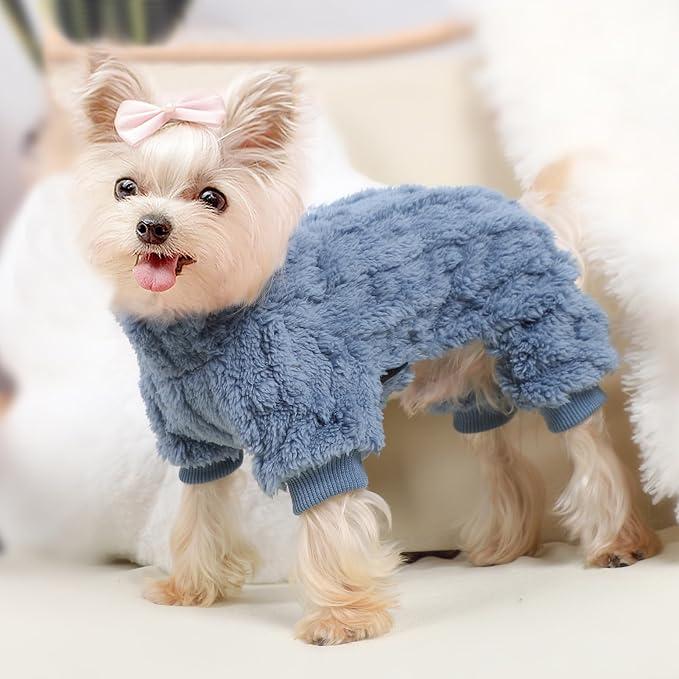 Yikeyo Dogs Sweater,Dog Sweaters Pajamas for Small Dogs,Fleece Warm Puppy Onesie,Chihuahua Yorkie Clothes,Pet Outfit Apparel,Blue,M,Chest 18.1IN