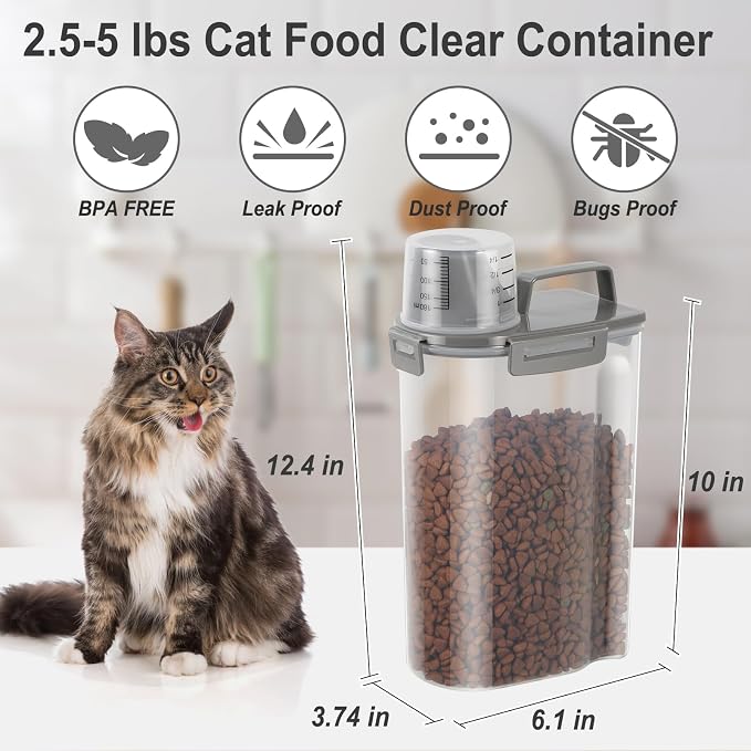 Dog Cat Food Storage Container with Cup (Dark Olive, 2.5L)