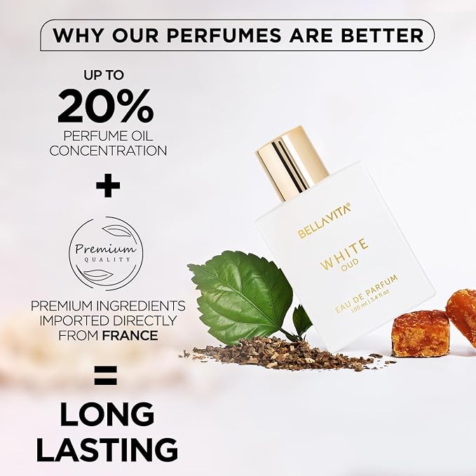 Bellavita Luxury White Oud Eau de Parfum | 100 ml (3.4 fl.oz.) | Perfume for Men and Women | Fruity, Artemisia Lemon, Freesia, and Tobacco Notes | Long Lasting Unisex Fragrance