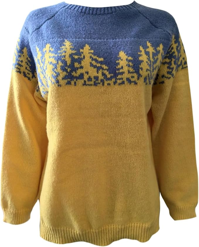 Zhyaj Fair Isle Sweater for Womens Winter Long Sleeve Vintage Knitted Sweater Casual Fall Crew Neck Pullover Sweaters