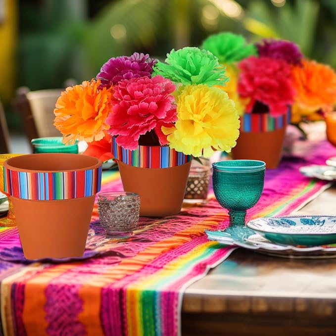 Reallnaive 9 Pcs Mexican Vase Table Decorations Fiesta Centerpieces | 4 Inch Terracotta Clay Pot with Drainage Hole, for Marigold Flower, Day of The Dead Table Decorations, Halloween Party Favor
