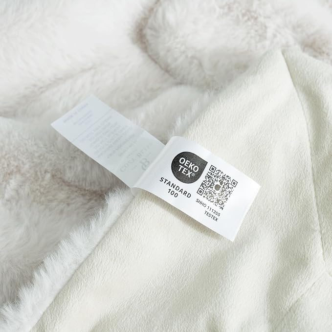 Cozy Bliss Deluxe Sheared Rabbit Faux Fur Throw Blanket, Soft Fuzzy High-Low Sculpted Plush Blanket for Couch, Cozy Home Accent, All Season Use, Beige 60"x80"