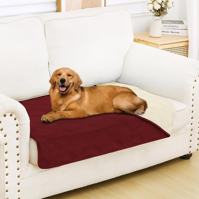 Smiry Waterproof Dog Bed Cover, Reversible Pet Blanket for Sofa Couch | Soft Washable Dog Blanket, Leakproof Couch Cover for Dogs Cats & Furniture Protection, 30x53, Wine Red/Beige