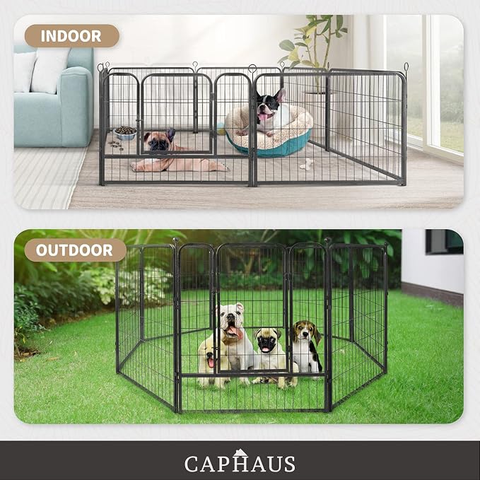 CAPHAUS 24/32/40 Inch Height Bold Metal Foldable Heavy-Duty Pet Playpen with Door, Available in 8/16/24/32 Panels Indoor/Outdoor Portable Kennel, Dog/Animals Exercise Fence Cage for Yard, RV, Camping