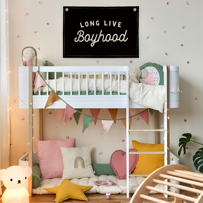 Long Live Boyhood Banner Boy Room Decor, Black Banner Flag Nursery Playroom Wall Decor for Bedroom Living Room Dorm Toddler Decorations Teen Boy Room Decor for kid banner Wall Hanging Linen Flag 30x20
