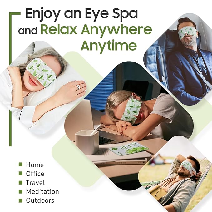 20 Packs Steam Eye Mask, Heated Eye Mask Warm Compress for Eyes, Disposable Self Heating Steam Mask for Home, Sleep, Spa, Travel Essentials & Relaxation Gifts for Women (Green Tea)
