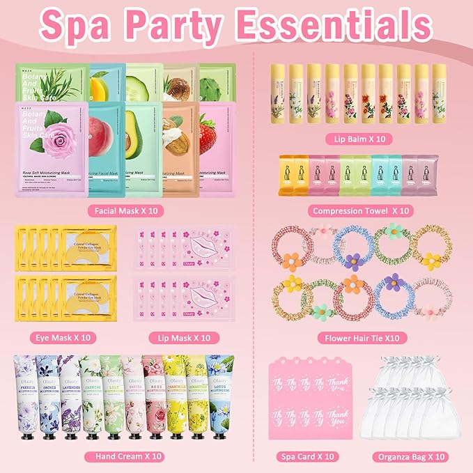 90PCS Spa Party Supplies for Girls, Spa Birthday Party Favors Include Face Masks Skincare, Under Eye Patches, Lip Mask Spa Kit, Bulk Gifts for Women, Mothers Day, Teacher Appreciation Gifts