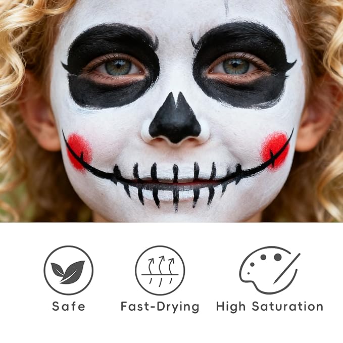 White Face Paint 90g Non-Toxic,Water Activated Face Painting Kit for Kids Adults,SFX Makeup Facepaint Palette for Halloween,Cosplay,Theater Party,Skeleton Skull Joker Special Effects (white)