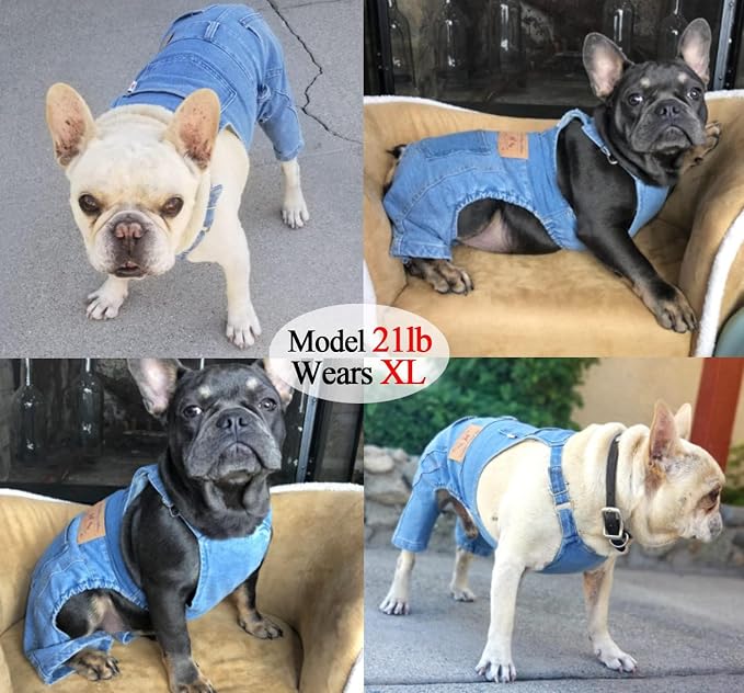 Dog Overalls for Medium Dogs Outfit French Bulldog Clothes Denim Dog Jeans | Dog Costumes Puppy Overalls Shirt Comfortable Blue Pants Pug Clothing Small Medium Cats Boy Girl Halloween Dachshund Frenchie