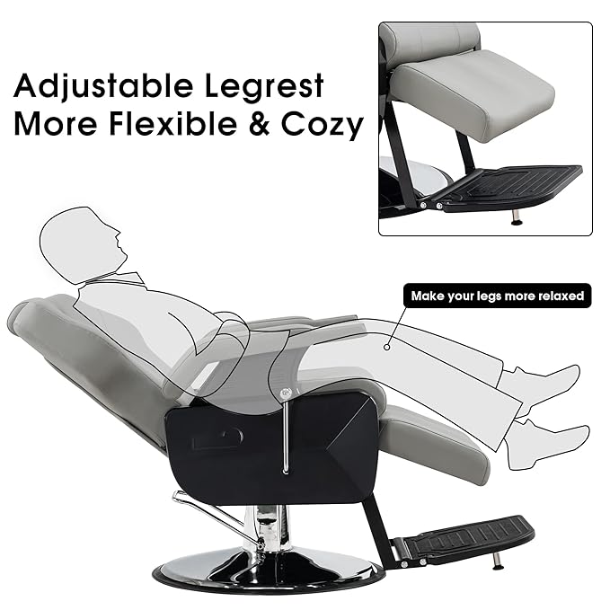 BarberPub Hydraulic Recline Barber Chair All Purpose Salon Beauty Spa Styling Equipment 9208 (Grey)