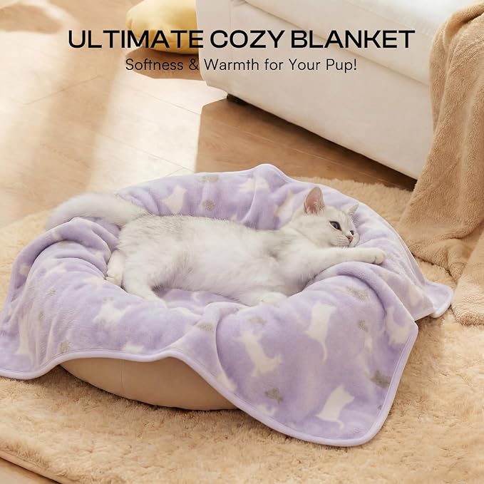 Luciphia Dog Blanket 3 Pack, Soft Cozy Fleece Throw for Puppy Cat,30"x20" | Fuzzy Flannel Small Pet Blanket Washable, Cute Paw Print for Crate Car Bed. Puppy Essential,Cat Stuff Gifts,Medium