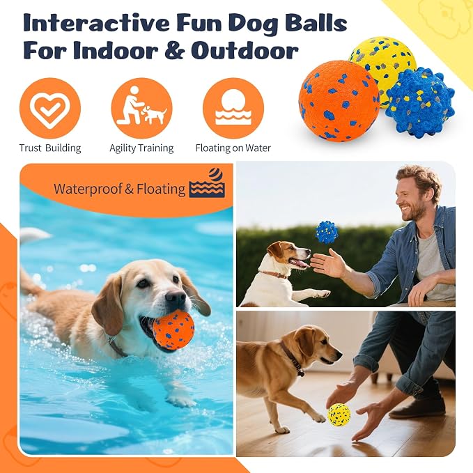 HIPPIH Dog Balls Tennis Balls, Dog Chew Toys for Aggressive Chewers ETPU | 3PCS Interactive Puppy Toys for Teething, 3'' Fetch Ball Water Toy for Small/Medium Breed,High Bouncy & Floating Dog Pool Toy