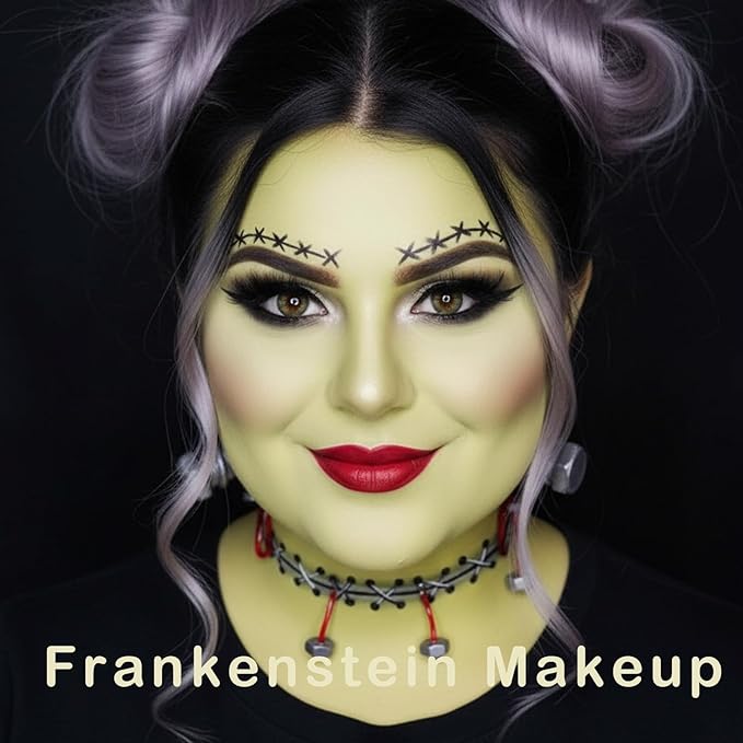 Ogre Green Face Paint with Setting Powder and sponge,1.01 Oz Water Based Green Body Paint,Halloween Face Painting Kit SFX Makeup Cosplay Monster Witch Elphaba Costume for Adults & Kids