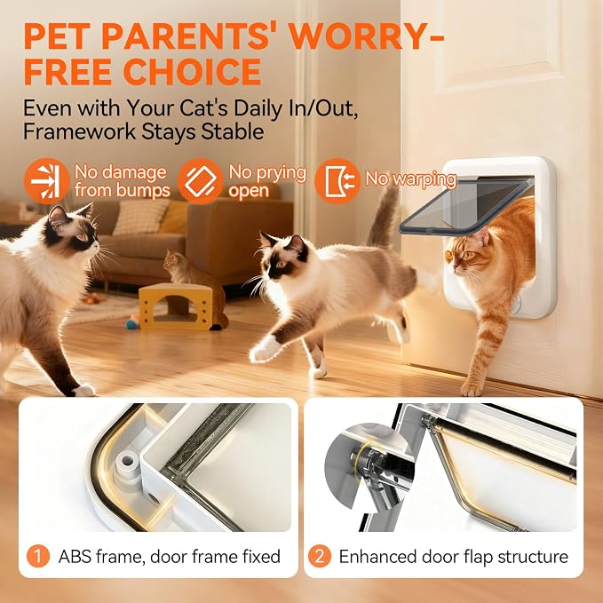 LIBBEPET Cat Door Interior Door, 4 Way Rotating Lock for Cats ≤18 lbs，Large | Reinforced ABS Frame, Magnetic Auto-Reset Flap, Weatherproof Brush Strips, Fit for Interior and Exterior Doors 1.3"-2" Thick