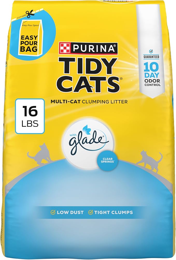 Purina Tidy Cats Clumping Cat Litter, Glade Clear Springs, 16 lb | Low dust multi-cat litter with 10-day odor control and moisture-locking comfort