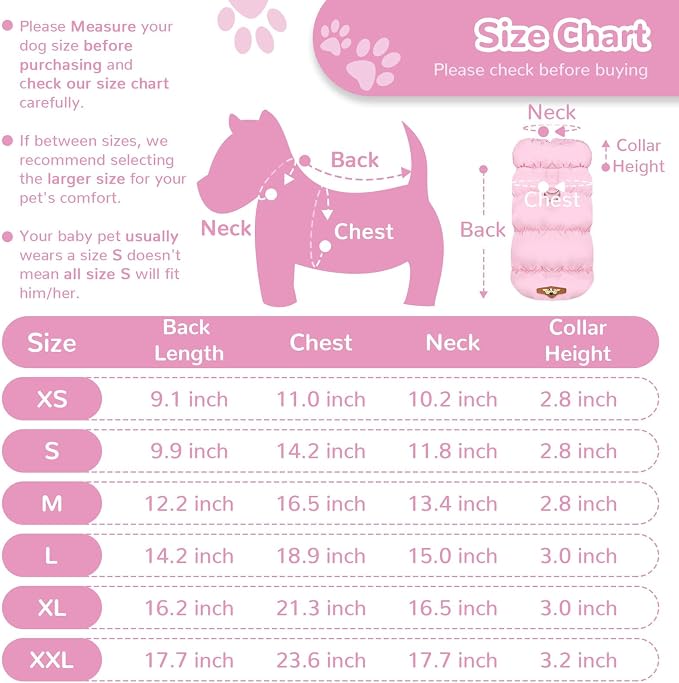 ABRRLO Winter Warm Dog Jacket for Small Medium Dogs Cat Cold Weather Coats with Harness Paded Dogs Fleece Vest Waterproof Windproof Dog Snow Jacket Pet Puppy Clothes (Pink,S)