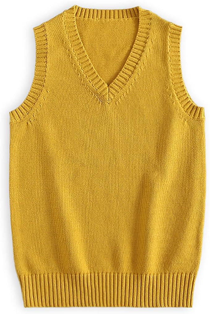 jinghuiyue Women’s V Neck Sweater Vest School Uniform Solid Color Sleeveless Knit Sweaters Pullover Tank Tops