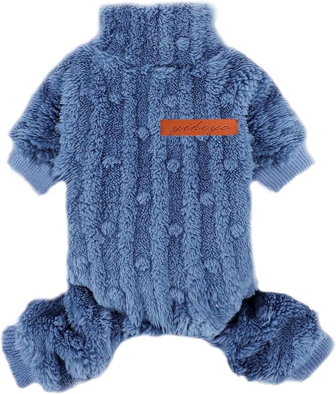 Yikeyo Dogs Sweater,Dog Sweaters Pajamas for Small Dogs,Fleece Warm Puppy Onesie,Chihuahua Yorkie Clothes,Pet Outfit Apparel,Blue,XXS,Chest 11IN