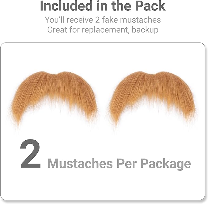 2Pcs Men Fake Mustache Realistic Mustaches Fake Facial Hair Beard for Cosplay Costume Halloween Parties